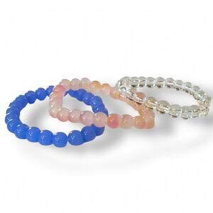 Purple Pink Clear Bohemian Handmade Set Of 3 Stretch Bracelets